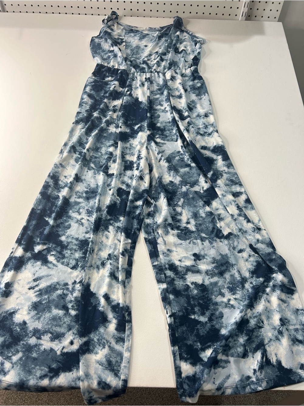 LuLaRoe Navy & White Tie-Dye Wide Leg Jumpsuit